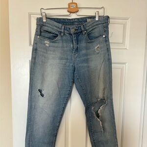 Distressed Blank NYC jeans. Lived-in soft denim.